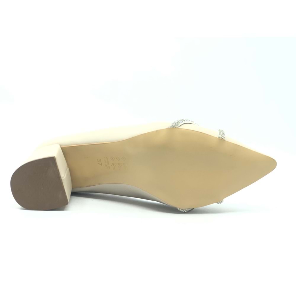 Mehtap Örgü Taş Dekolteli Kalın Topuk Kadın Topuklu Ayakkabı Sitiletto