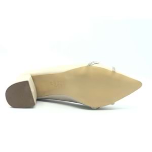 Mehtap Örgü Taş Dekolteli Kalın Topuk Kadın Topuklu Ayakkabı Sitiletto