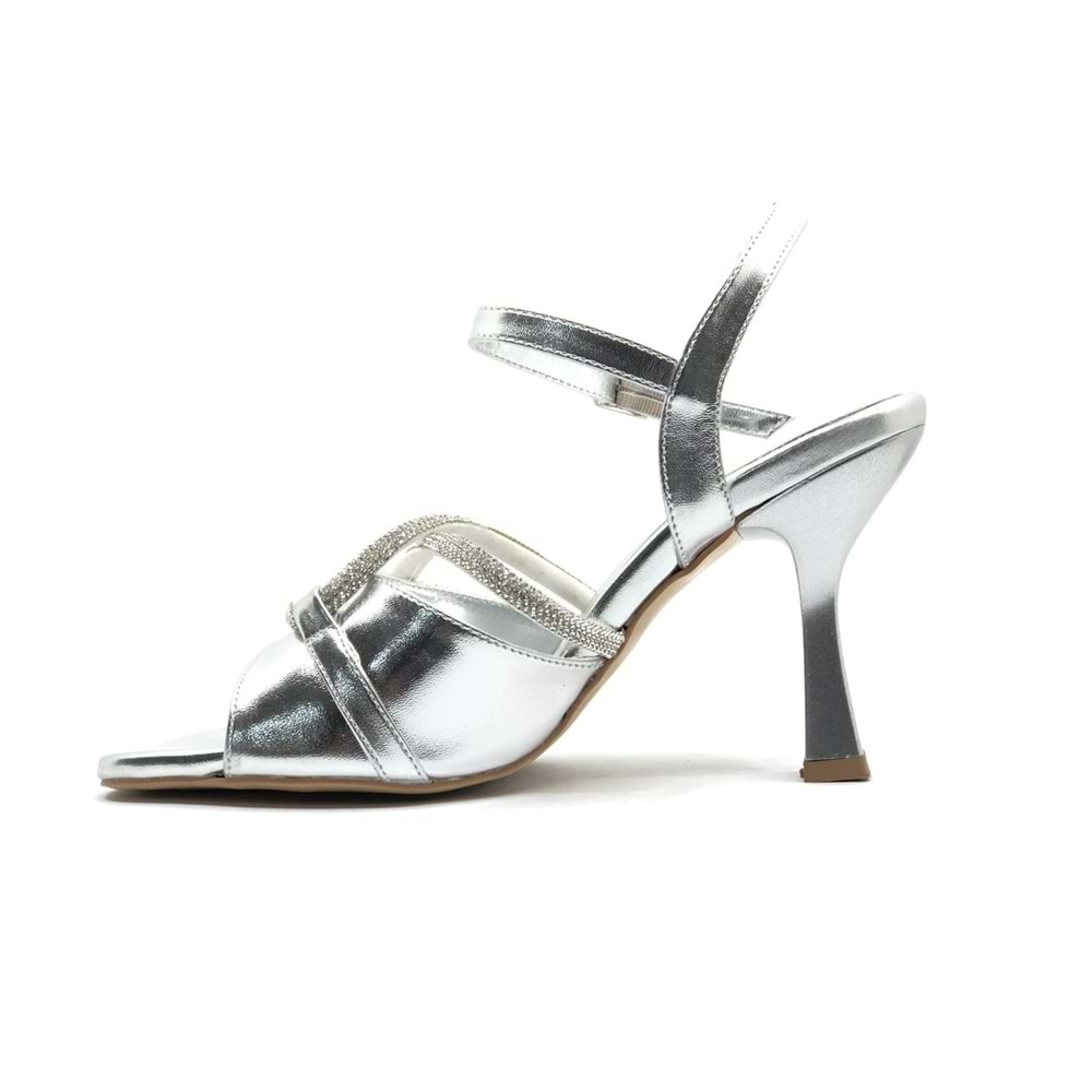 Feles Çapraz Şerit Taşlı Topuklu Kadın Abiye Ayakkabı