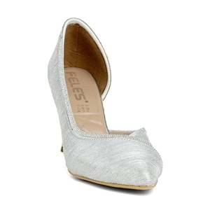 Feles Kadeh Topuk Saten Şerit Taşlı Stiletto Kadın Topuklu Ayakkabı