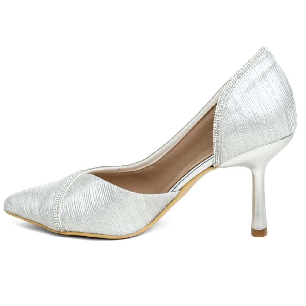 Feles Kadeh Topuk Saten Şerit Taşlı Stiletto Kadın Topuklu Ayakkabı