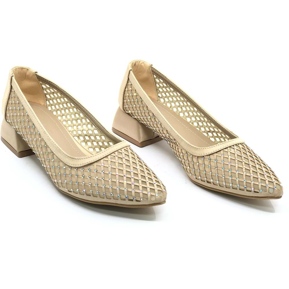 Seribo Dantel Taş Detaylı Kısa Topuklu Kadın Babet Ayakkabı