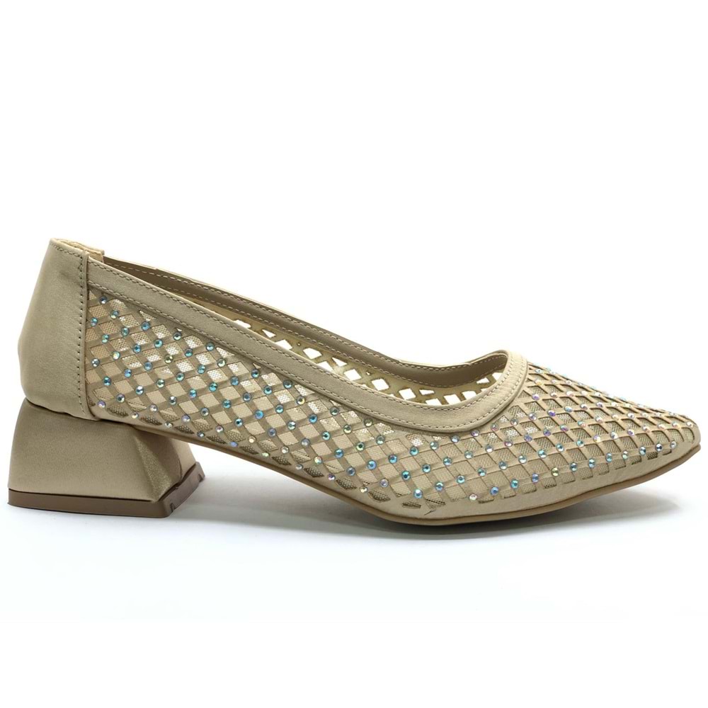 Seribo Dantel Taş Detaylı Kısa Topuklu Kadın Babet Ayakkabı