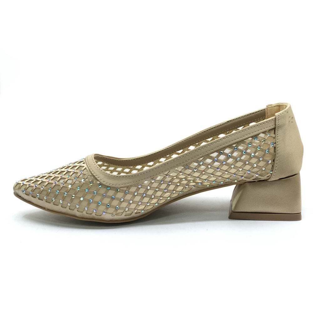 Seribo Dantel Taş Detaylı Kısa Topuklu Kadın Babet Ayakkabı