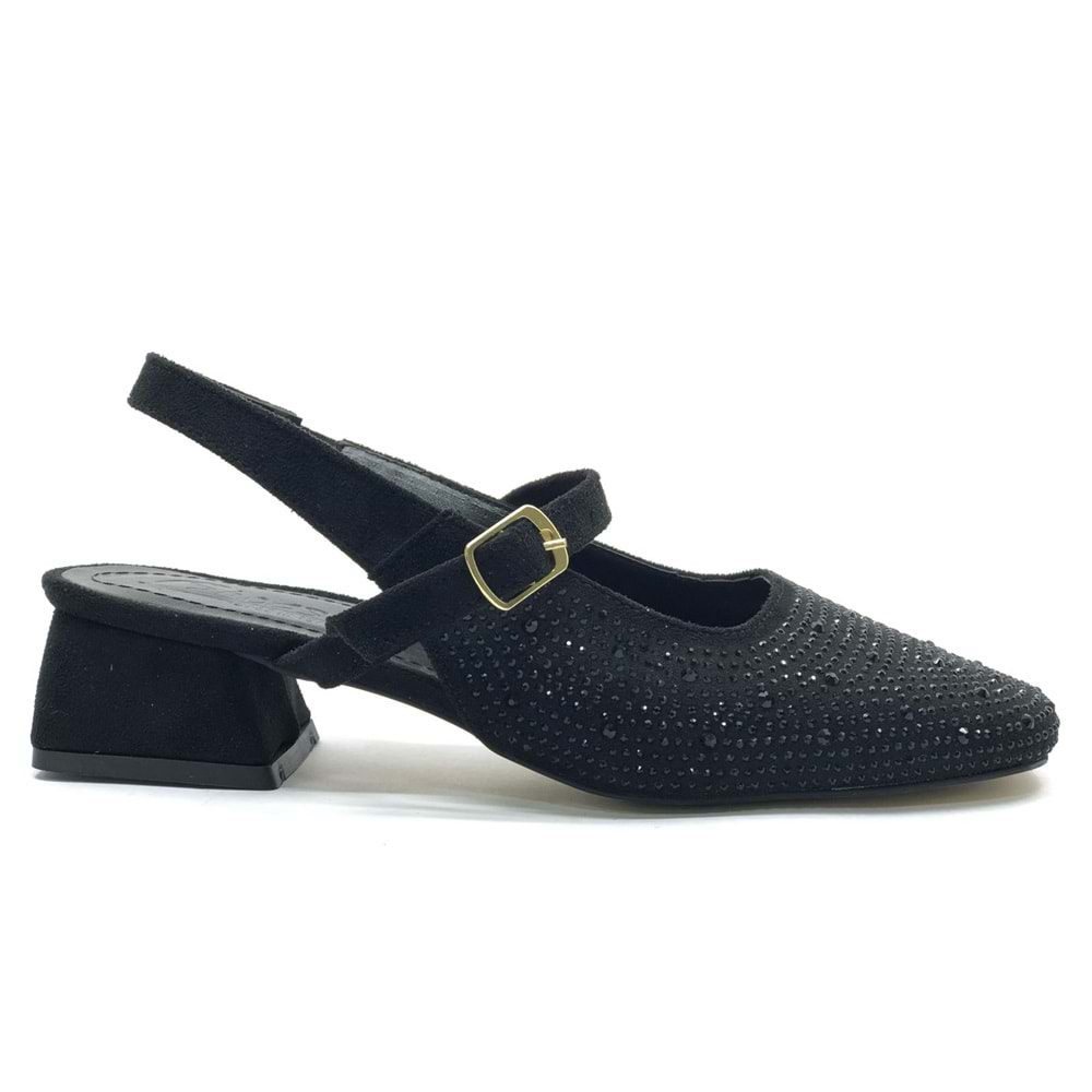 Seribo Taş Detaylı Kısa Topuklu Arkası Açık Kadın Babet Ayakkabı