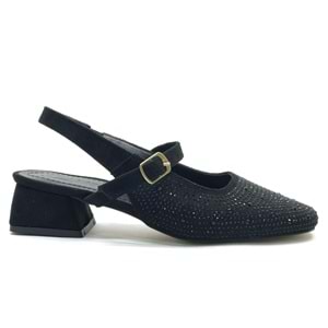 Seribo Taş Detaylı Kısa Topuklu Arkası Açık Kadın Babet Ayakkabı