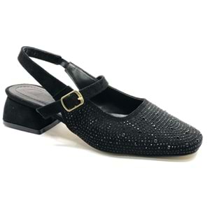 Seribo Taş Detaylı Kısa Topuklu Arkası Açık Kadın Babet Ayakkabı