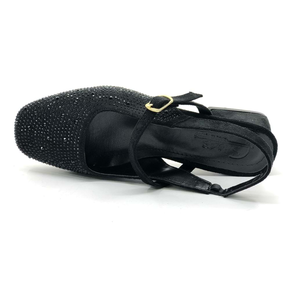 Seribo Taş Detaylı Kısa Topuklu Arkası Açık Kadın Babet Ayakkabı