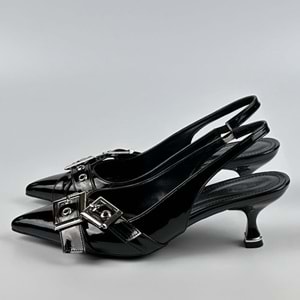 Feles Şeker Topuklu Çift Toka Detaylı Arkası Açık Stiletto Kadın Kısa Topuklu Ayakkabı