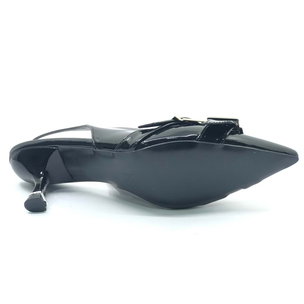 Feles Şeker Topuklu Çift Toka Detaylı Arkası Açık Stiletto Kadın Kısa Topuklu Ayakkabı