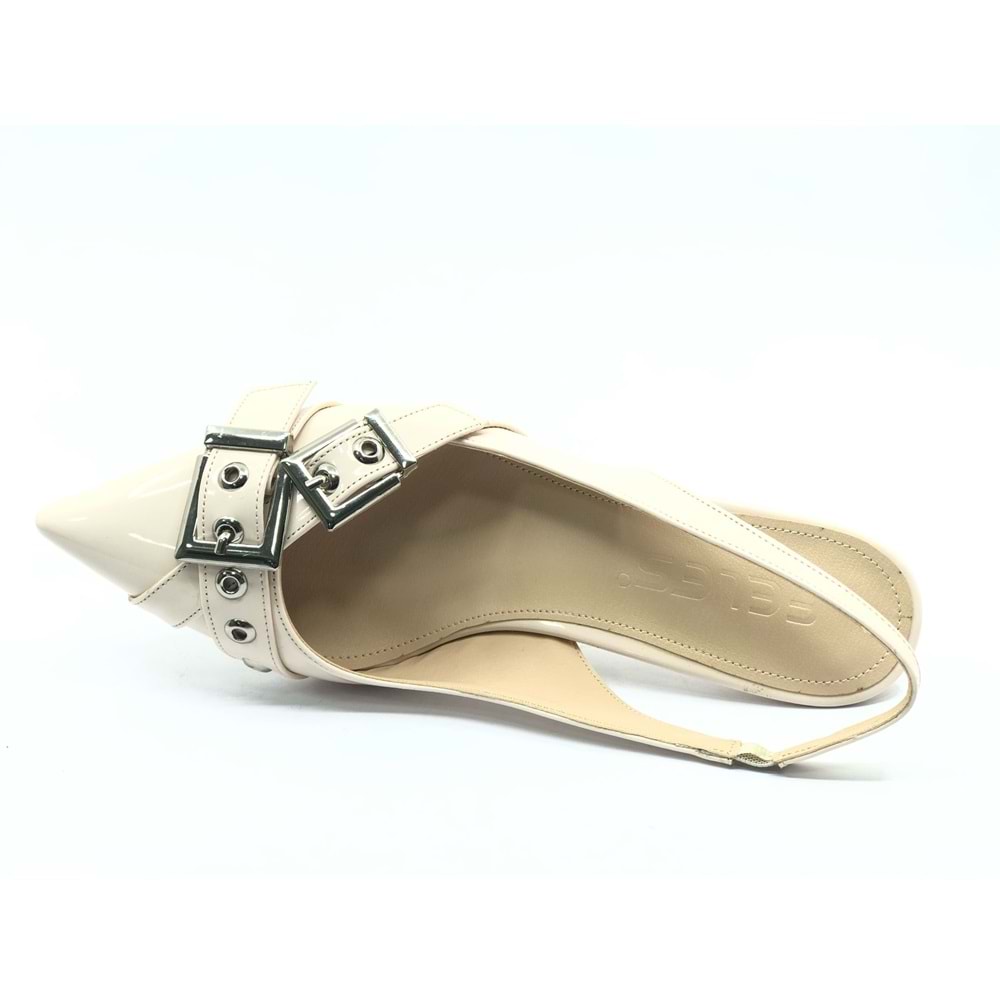 Feles Şeker Topuklu Çift Toka Detaylı Arkası Açık Stiletto Kadın Kısa Topuklu Ayakkabı