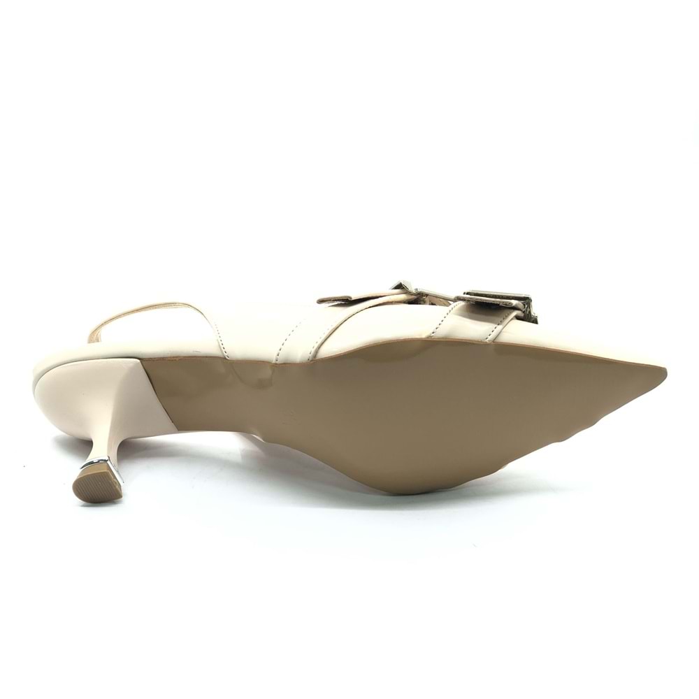 Feles Şeker Topuklu Çift Toka Detaylı Arkası Açık Stiletto Kadın Kısa Topuklu Ayakkabı