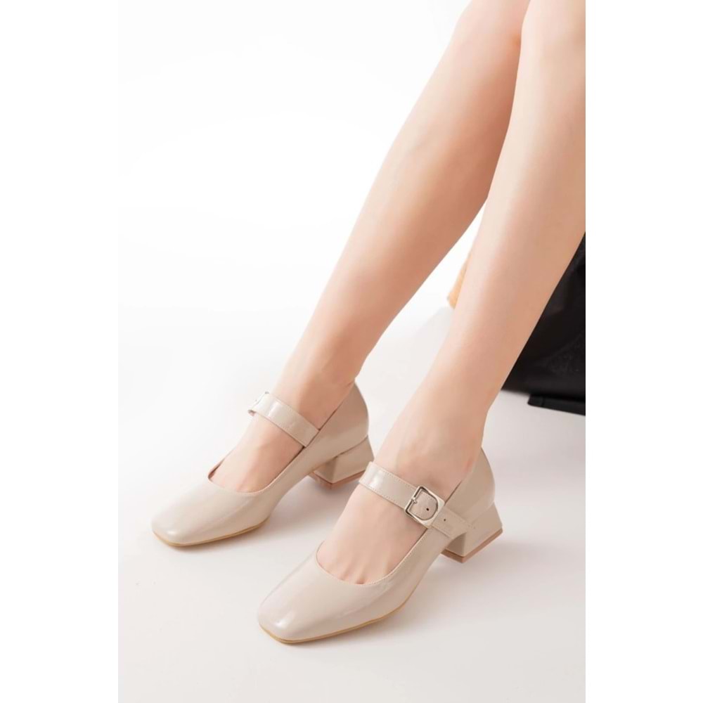 Feles Pars Jane Küt Burunlu Kadın Kısa Topuklu Kadın Babet Ayakkabı