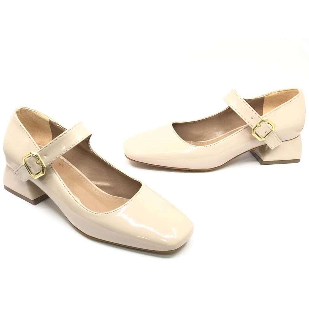 Feles Pars Jane Küt Burunlu Kadın Kısa Topuklu Kadın Babet Ayakkabı