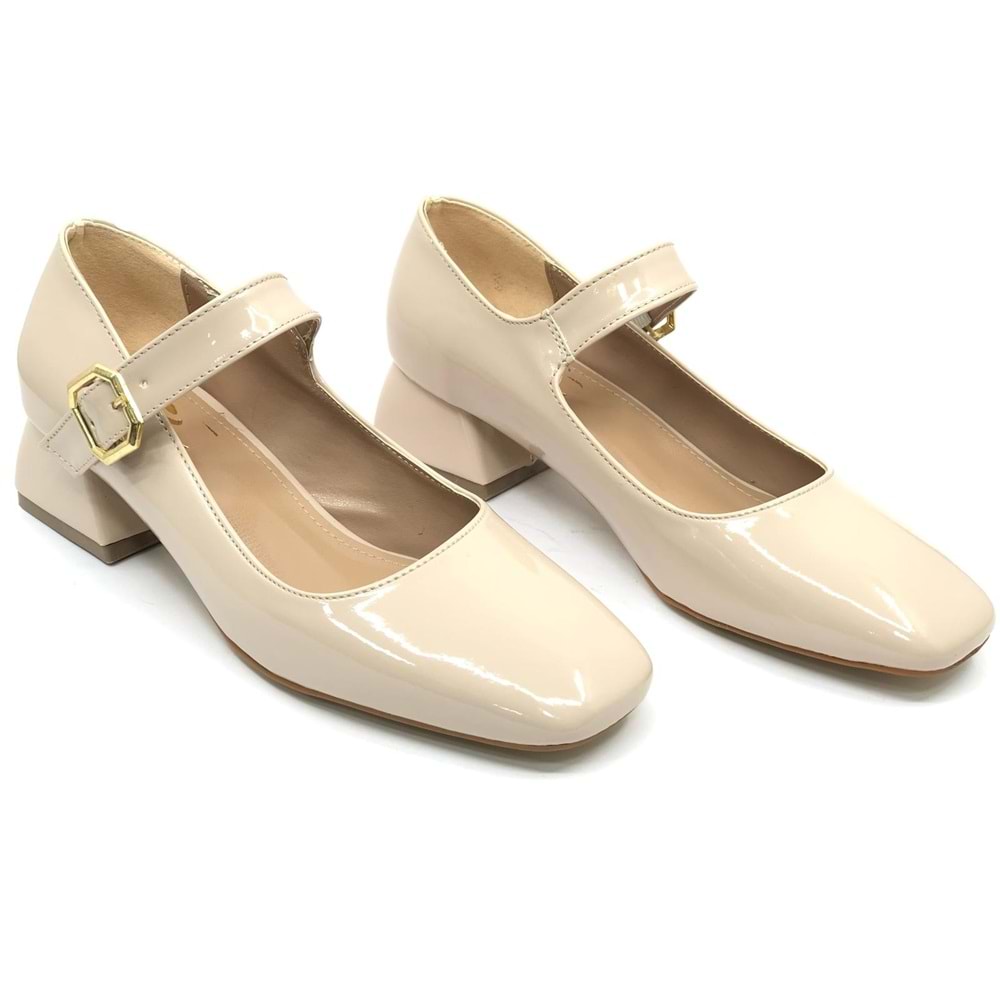 Feles Pars Jane Küt Burunlu Kadın Kısa Topuklu Kadın Babet Ayakkabı