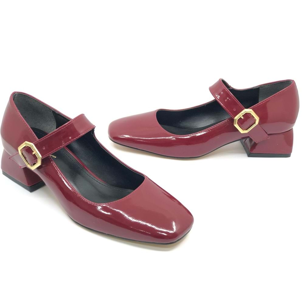 Feles Pars Jane Küt Burunlu Kadın Kısa Topuklu Kadın Babet Ayakkabı