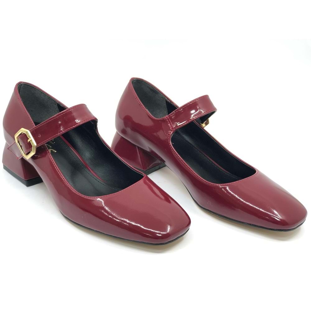 Feles Pars Jane Küt Burunlu Kadın Kısa Topuklu Kadın Babet Ayakkabı