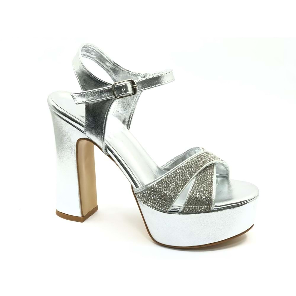 Feles 13 cm Yüksek Platform Çapraz Bant Topuklu Taşlı Kadın Abiye Ayakkabı