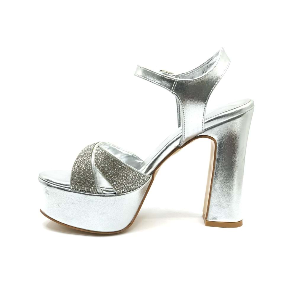 Feles 13 cm Yüksek Platform Çapraz Bant Topuklu Taşlı Kadın Abiye Ayakkabı