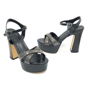 Feles 13 cm Yüksek Platform Çapraz Bant Topuklu Taşlı Kadın Abiye Ayakkabı