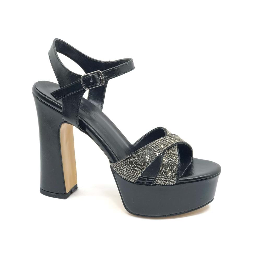 Feles 13 cm Yüksek Platform Çapraz Bant Topuklu Taşlı Kadın Abiye Ayakkabı