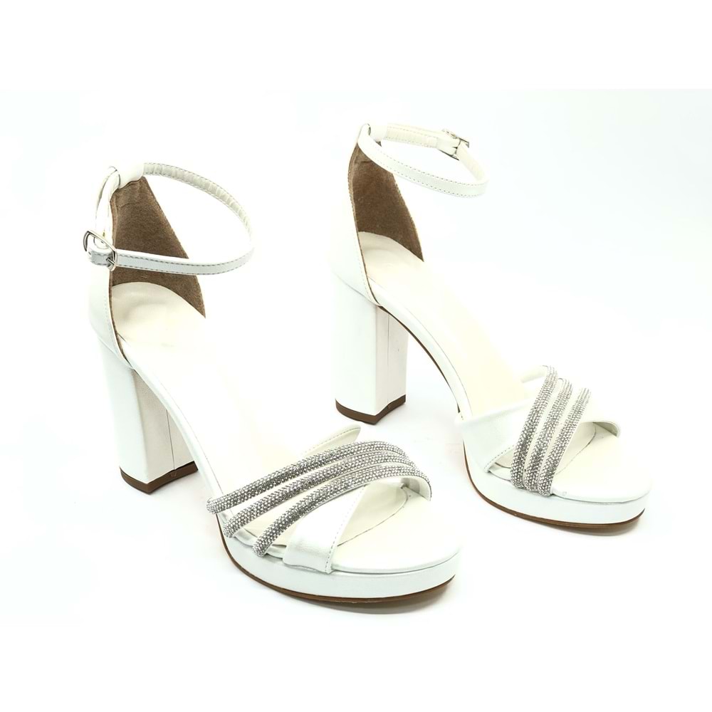 Feles Çapraz Üç Şerit Taşlı 10 cm Platform Topuklu Kadın Abiye Ayakkabı