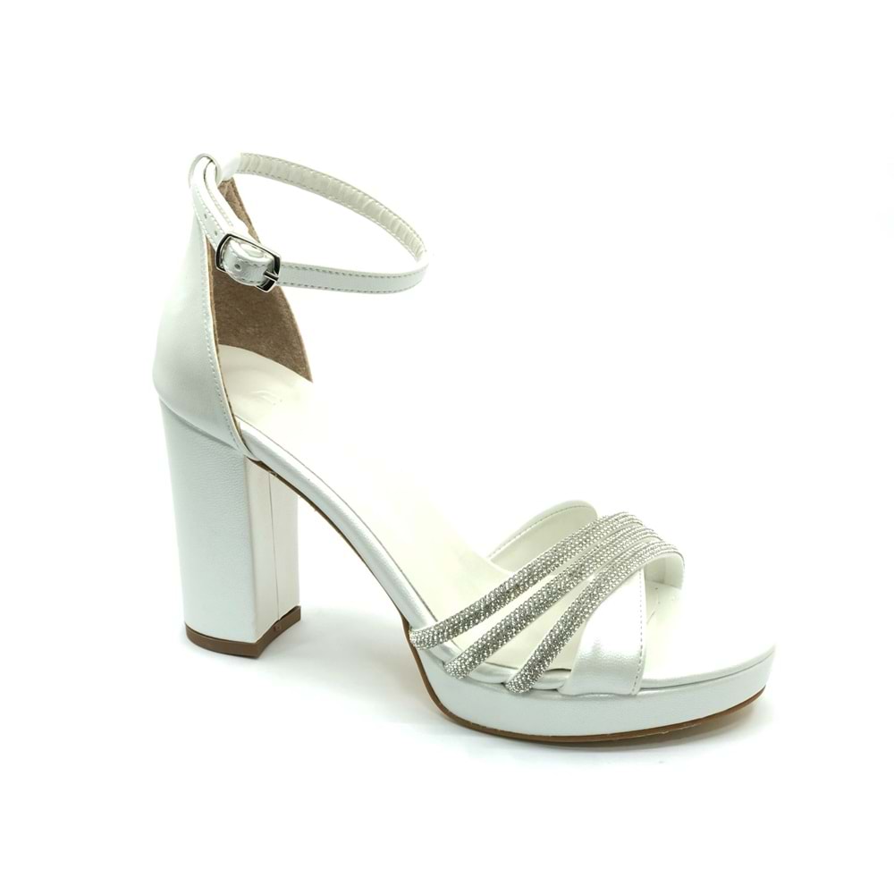 Feles Çapraz Üç Şerit Taşlı 10 cm Platform Topuklu Kadın Abiye Ayakkabı