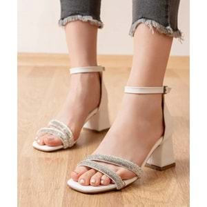 Mehtap Çift Şerit Taşlı 5 cm Kadın Topuklu Ayakkabı