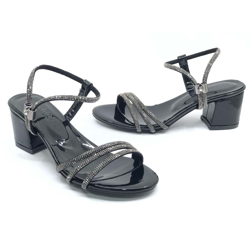 Mehtap Çapraz Üç Şerit Taşlı 5 cm Kadın Abiye Topuklu Ayakkabı