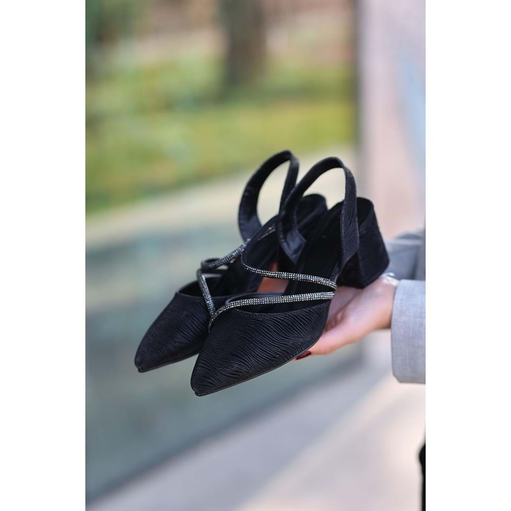 Mehtap Çift Şerit Taşlı Kadın Abiye Topuklu Ayakkabı