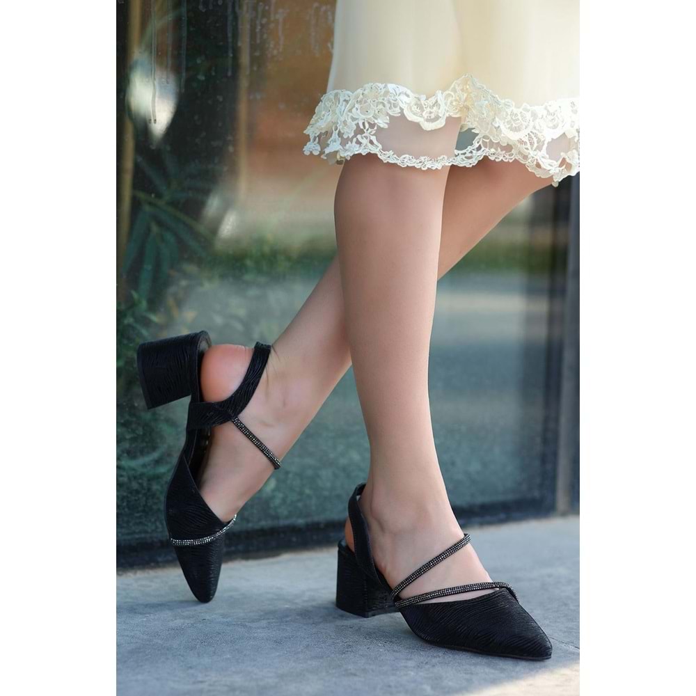 Mehtap Çift Şerit Taşlı Kadın Abiye Topuklu Ayakkabı