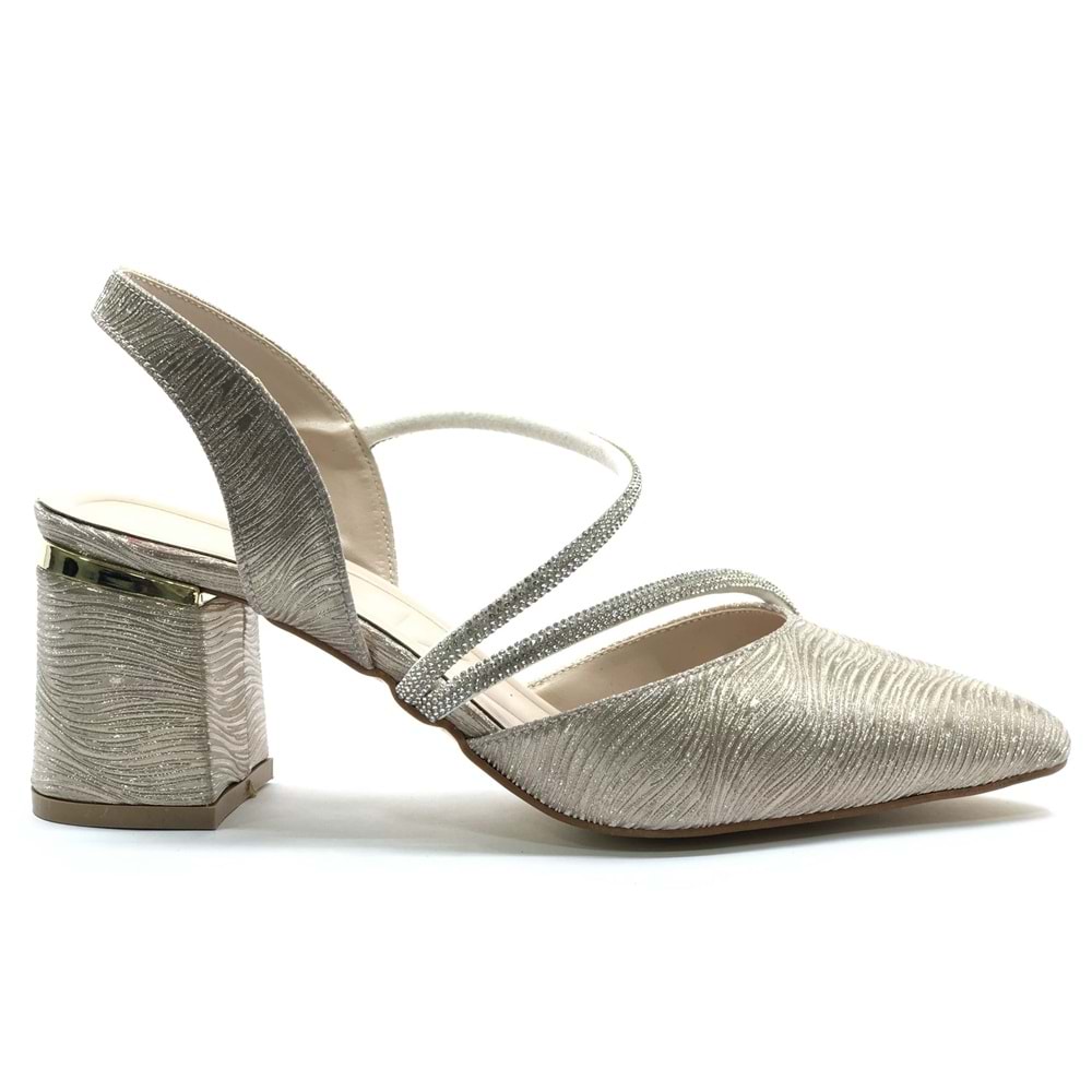 Mehtap Çift Şerit Taşlı Kadın Abiye Topuklu Ayakkabı