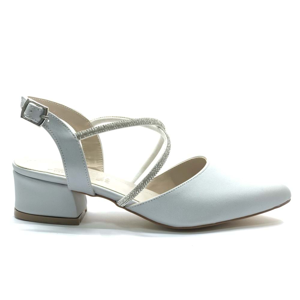 Asya Bilek Şerit Taşlı Çapraz Bantlı Kısa Topuklu Klasik Kadın Topuklu Ayakkabı