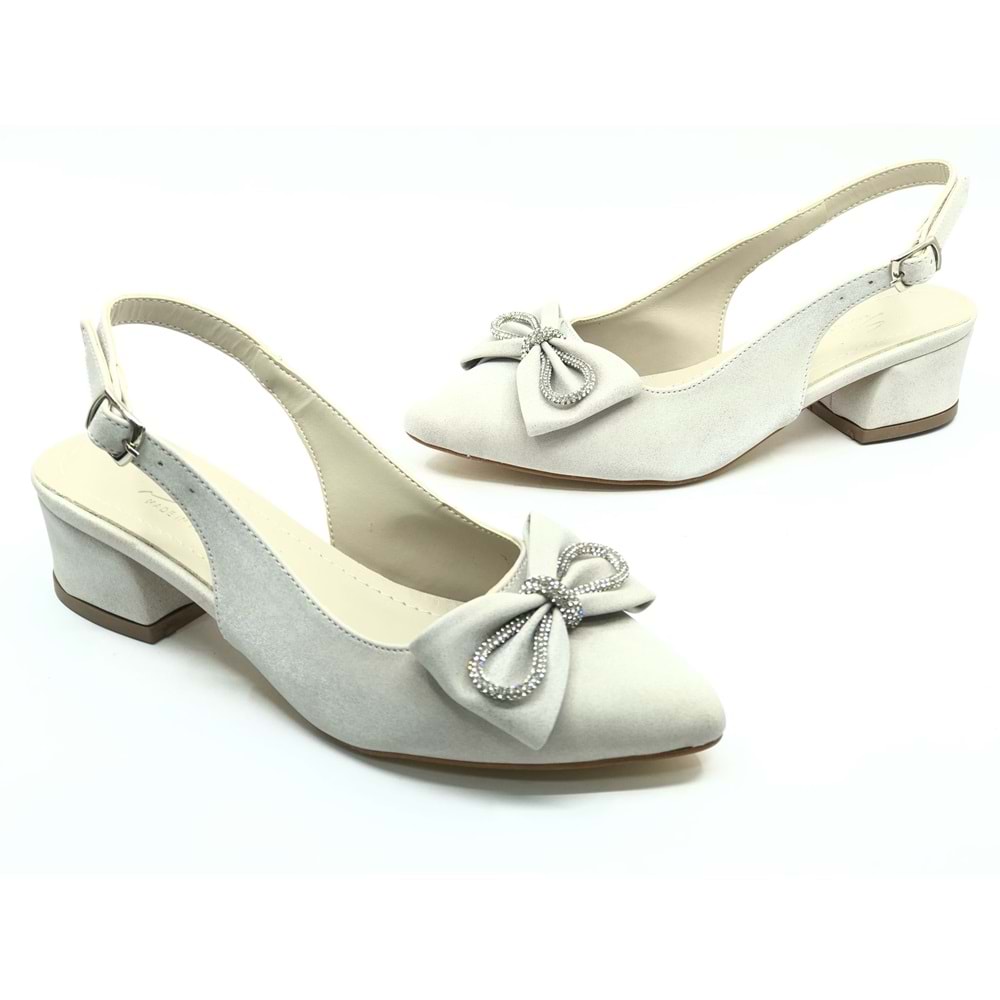 Mehtap Arkası Açık Fiyonk Taş Detaylı Klasik Kadın Topuklu Ayakkabı