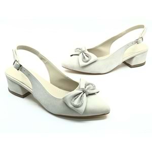 Mehtap Arkası Açık Fiyonk Taş Detaylı Klasik Kadın Topuklu Ayakkabı