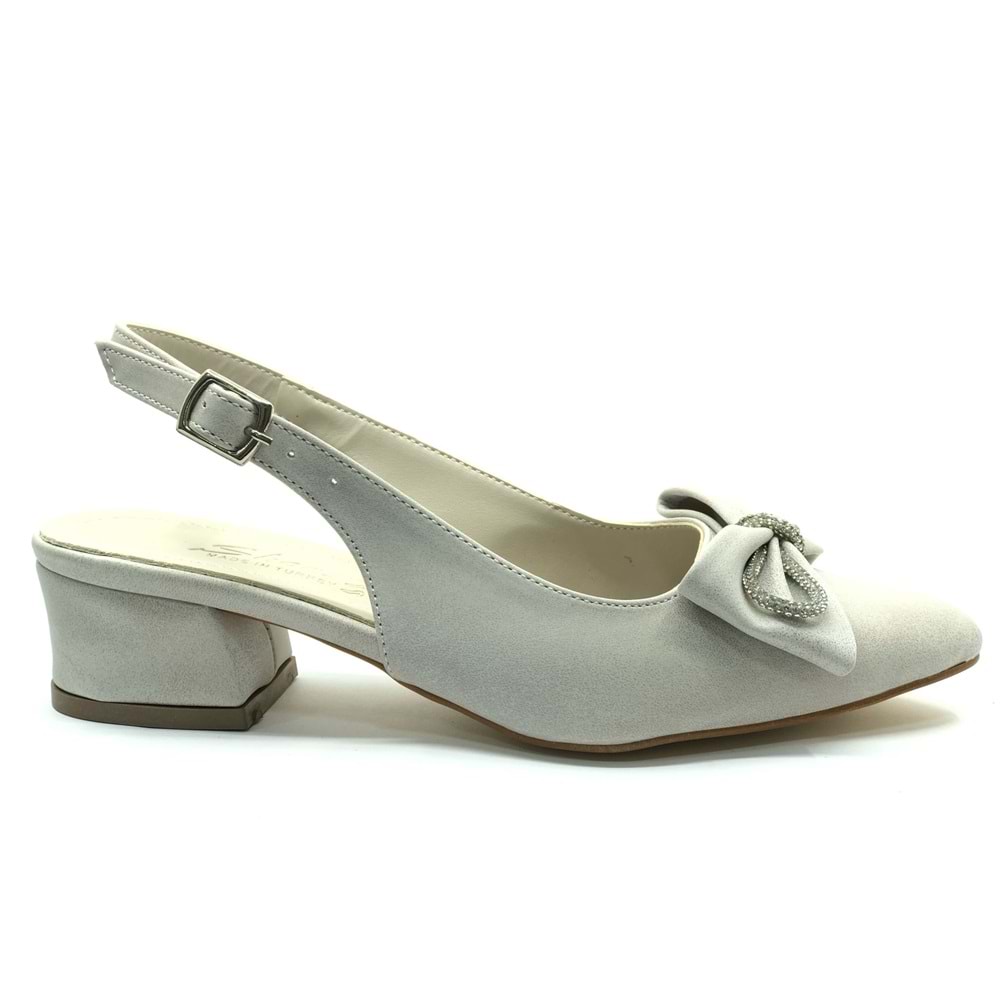 Mehtap Arkası Açık Fiyonk Taş Detaylı Klasik Kadın Topuklu Ayakkabı