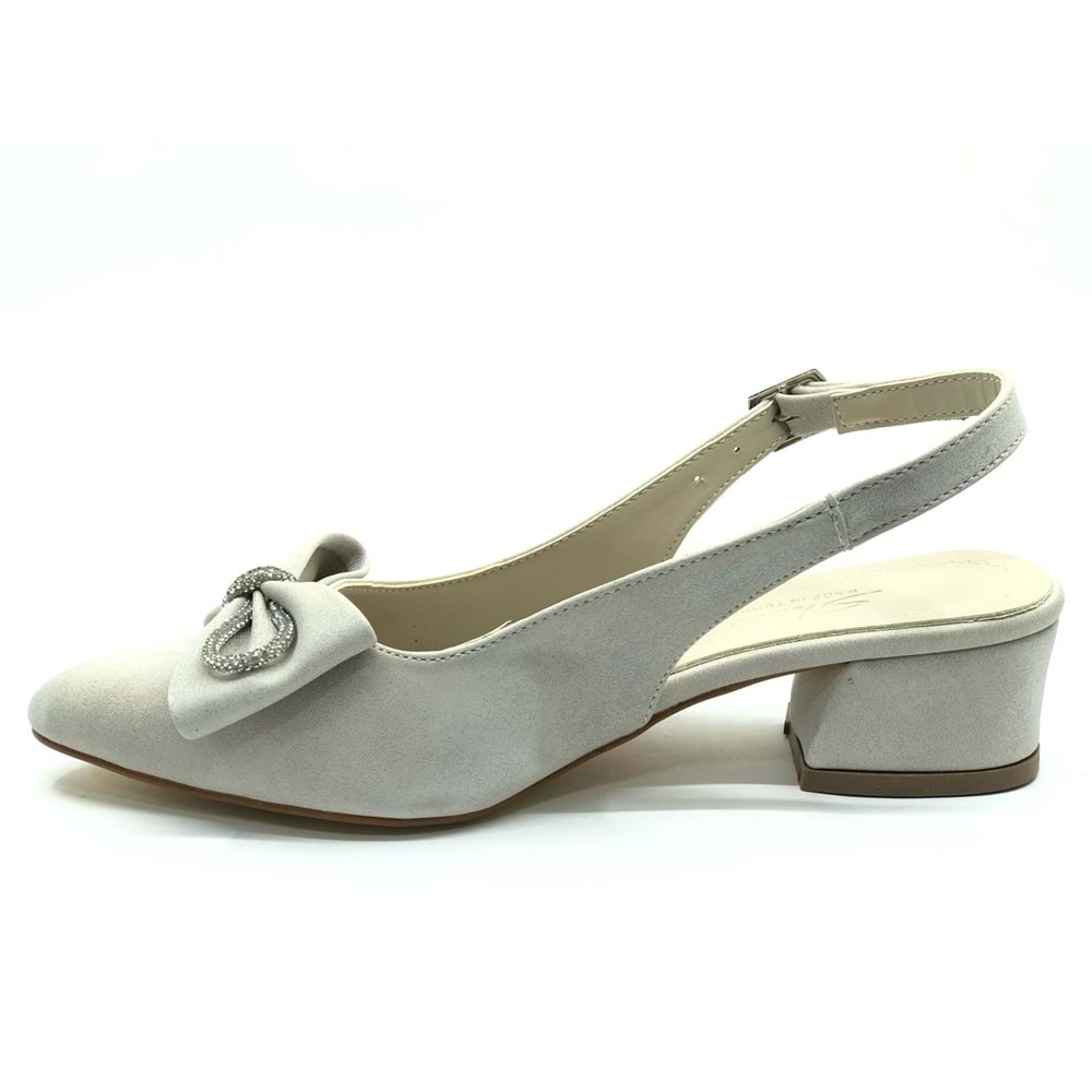 Mehtap Arkası Açık Fiyonk Taş Detaylı Klasik Kadın Topuklu Ayakkabı