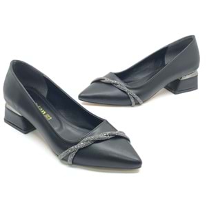 Mehtap Şerit Burgu Taş Detaylı Kısa Topuklu Kadın Babet Ayakkabı