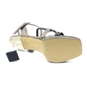 İremsu Şerit Taş Detaylı 8 cm Şeffaf Topuklu İnce Platform Kadın Abiye Ayakkabı