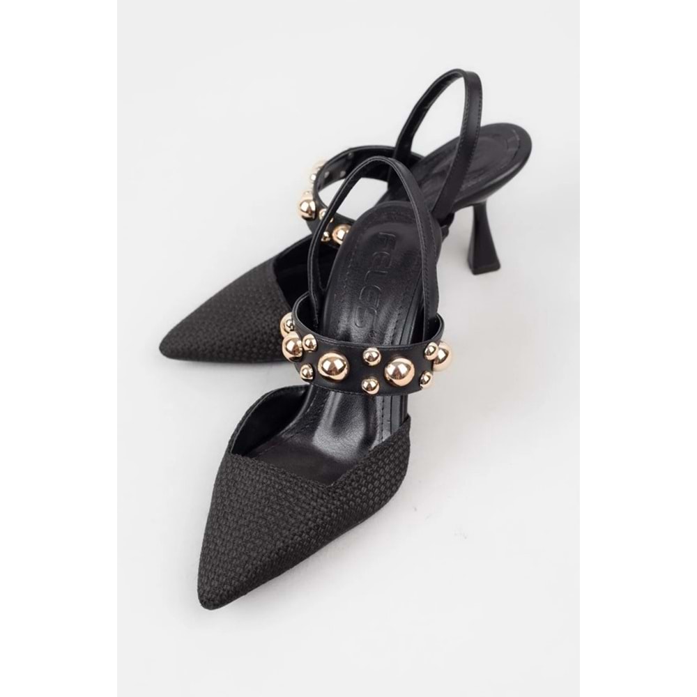 Feles Zımba Detaylı Topuklu Arkası Açık Kadın Stiletto Ayakkabı