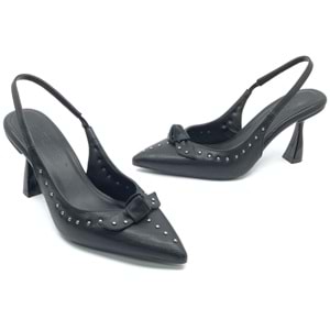 Feles Zımba Kurdela Detaylı Arkası Açık Stiletto Kadın Topuklu Ayakkabı