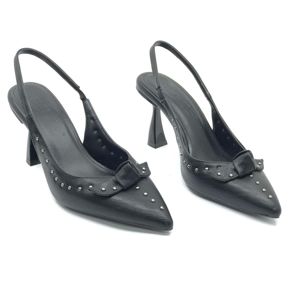 Feles Zımba Kurdela Detaylı Arkası Açık Stiletto Kadın Topuklu Ayakkabı