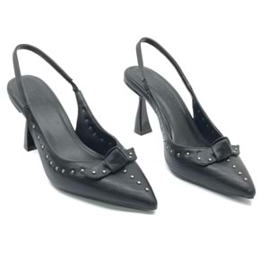 Feles Zımba Kurdela Detaylı Arkası Açık Stiletto Kadın Topuklu Ayakkabı