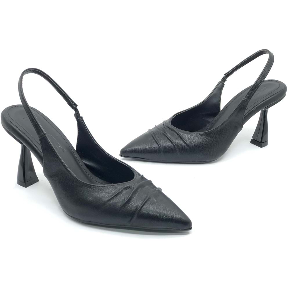 Feles Kırışık Detaylı Arkası Açık Stiletto Kadın Topuklu Ayakkabı