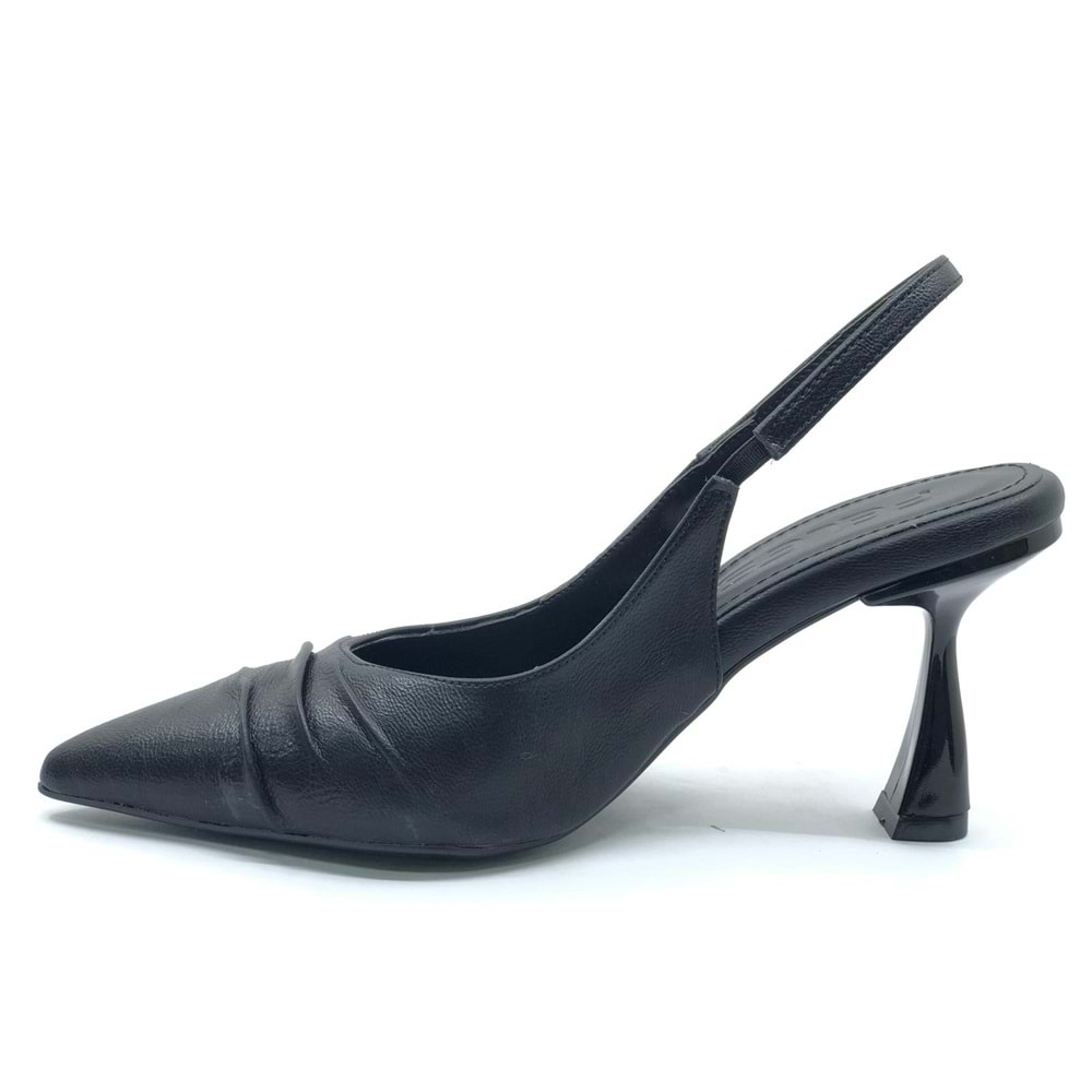 Feles Kırışık Detaylı Arkası Açık Stiletto Kadın Topuklu Ayakkabı