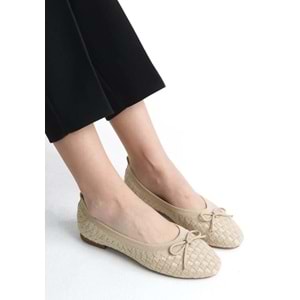 Feles Triko Fiyonk Detaylı Kadın Babet Ayakkabı