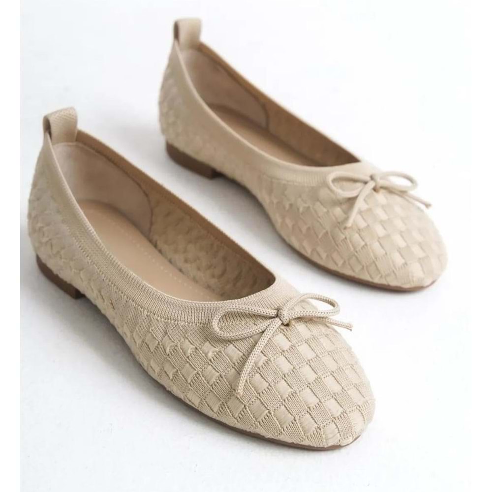 Feles Triko Fiyonk Detaylı Kadın Babet Ayakkabı