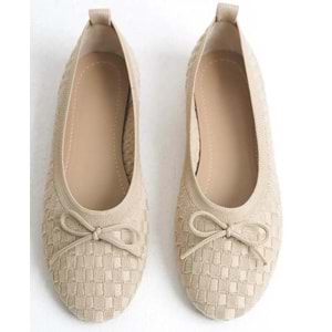 Feles Triko Fiyonk Detaylı Kadın Babet Ayakkabı