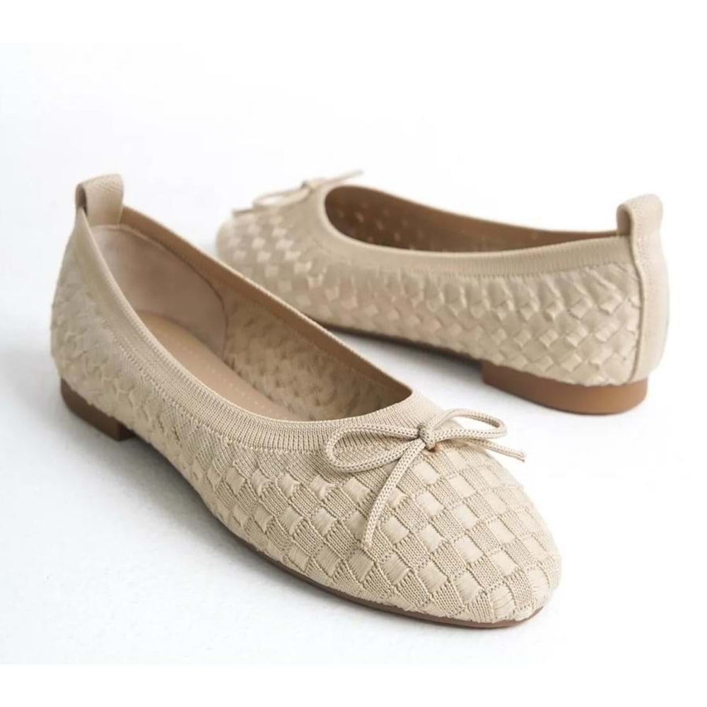 Feles Triko Fiyonk Detaylı Kadın Babet Ayakkabı