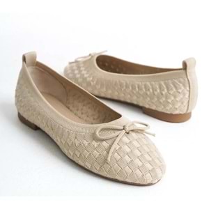 Feles Triko Fiyonk Detaylı Kadın Babet Ayakkabı